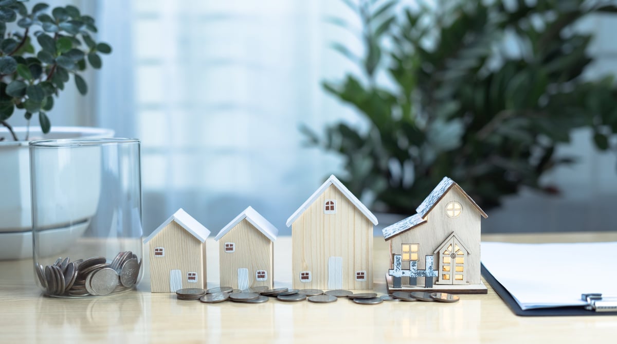 Real estate investment concept with a virtual screen showing property transactions